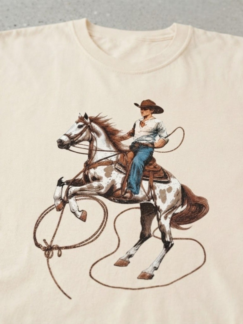 Gildan Cream Short-Sleeve Tee with Cowboy Horse Graphic - Picture 2 of 3